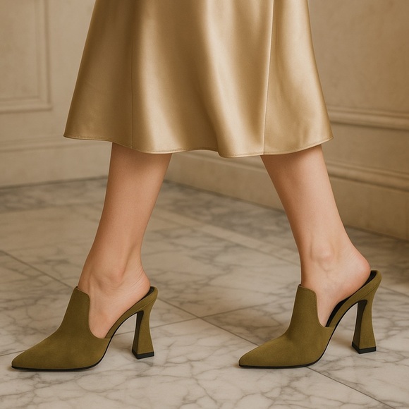 Natori Women’s Minh Pointed Toe Suede Olive Green Mule Sz 7.5 - Picture 1 of 5